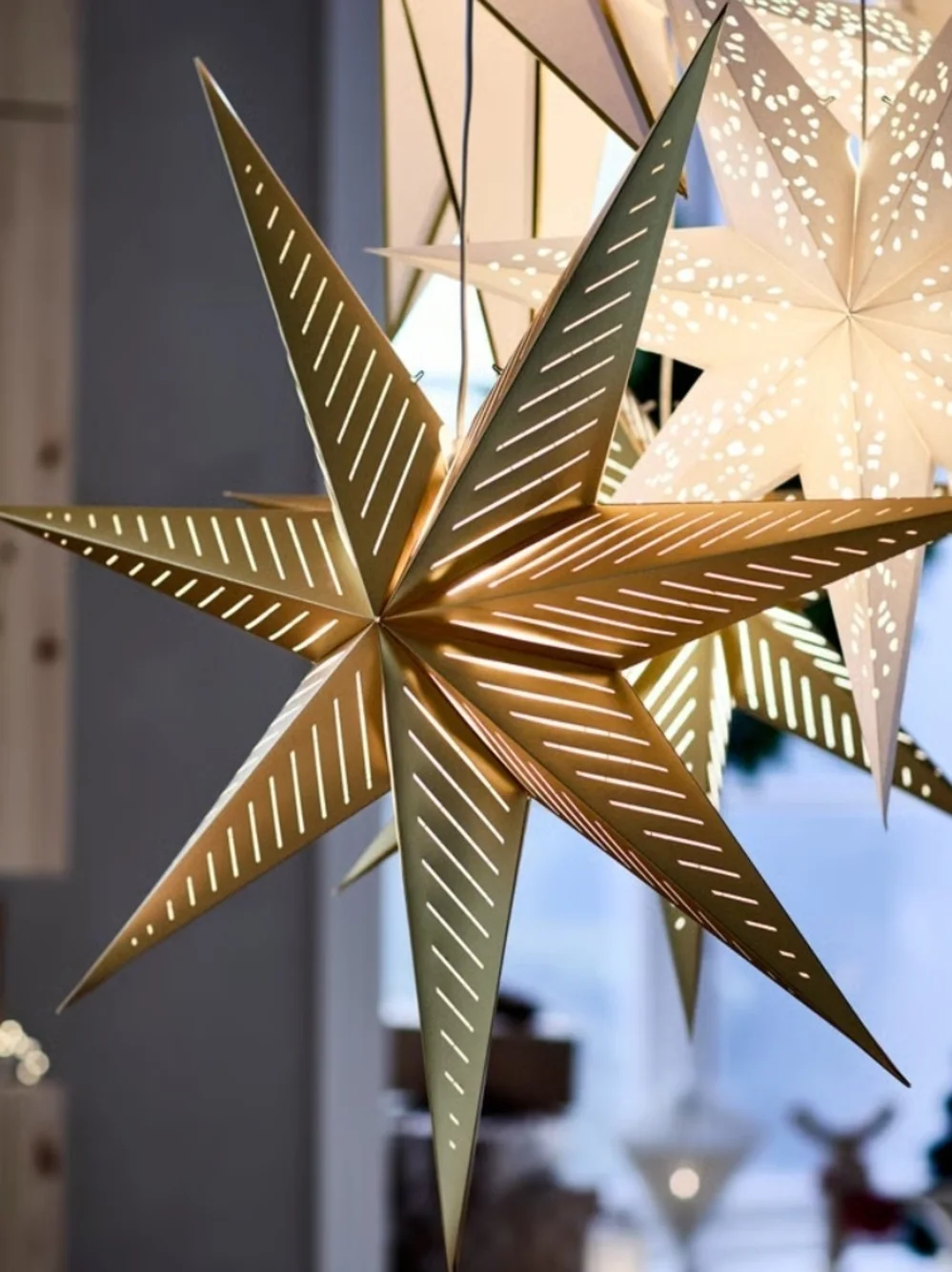 NIB Gold Paper Star Shade Pendant Light Christmas Decor Holiday 35